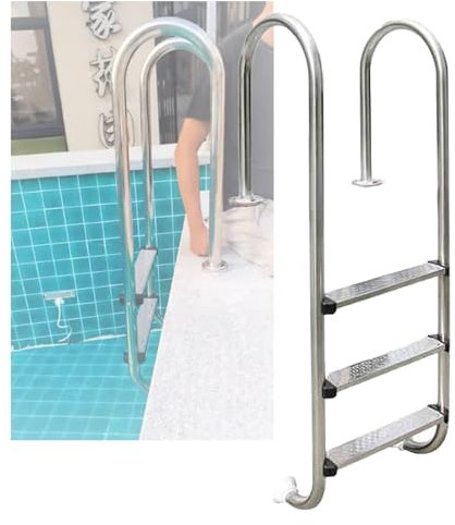 Swimming Pool Ladder,Heavy Duty Pool Pedal Steps,2/3 Steps Swimming Pool Step with Handrails, for Water Park Fish Pond(3-Steps1.2mm)