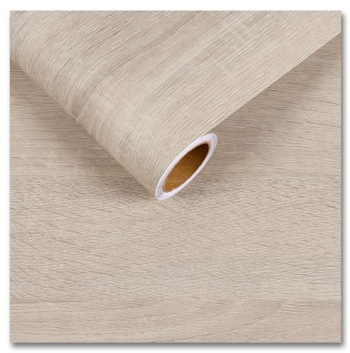 CRE8TIVE Papier Peint Adhesif Mural Bois Beige 30cm x 200cm Papier Adhesif pour Meuble Cuisine Texturé Papier Peint Autocollant Impermeable Vinyle Adhesif Bois Armoire Cuisine Chambre Plan de Travail