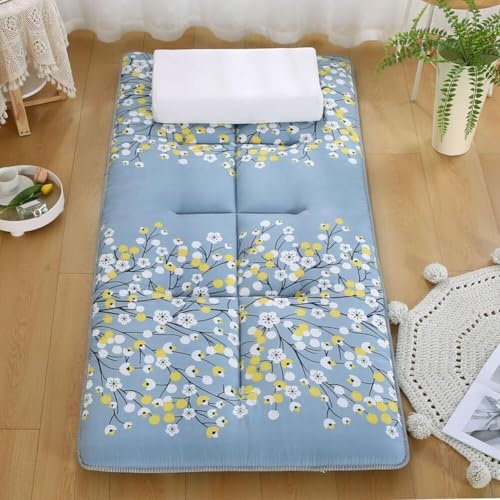 Tapete de futón – Colchón plegable ligero con base antideslizante, relajante para dormir siesta, viajes, cama de invitados, dormitorio, oficina, tatami (azul, 120 x 200 cm)