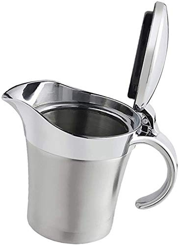 Creamer Pitcher, Serving Pitcher Stainless Steel Gravy Boats Sauce Boat Jar with Lid Double Wall Thermal Insulation Sauce Jug(450ml)