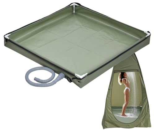 Folding Camping Shower Tray, Shower Tent Camping Shower Base, Waterproof with Drain, Tent Shower Tray Canopy Base 80 x 80 x 10cm Portable Shower Tray with Drain Hose
