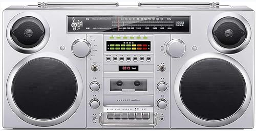 Boombox retro con Bluetooth, reproductor de CD, radio AM/FM, ranuras SD, entrada auxiliar, conector para auriculares, conversión USB/SD para reproducción de audio moderna