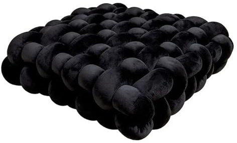 Cojín de Felpa Suave con Nudo for Sala Estar, cojín sofá Cuadrado sólido Tejido a Mano, Asiento(Black)