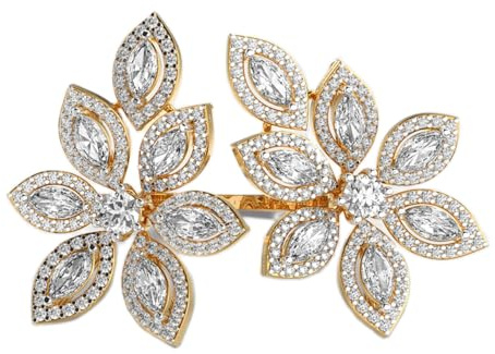 Bague cocktail « Feuilles d'amour » en argent sterling 925 | Plaqué or | Bagues de luxe faites main avec moissanite, marquise et forme ronde | WWJR_0410