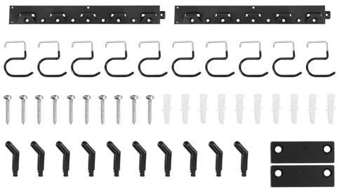 QUARKZMAN 2 Set Gartengerätehalter 5,2 x 40cm Aufhängung Gartengeräte, Gerätehalter Wandhalterung mit Schwarz Haken für Garage, Geräteschuppen, Keller, Werkzeugwand, Rechen, Besen
