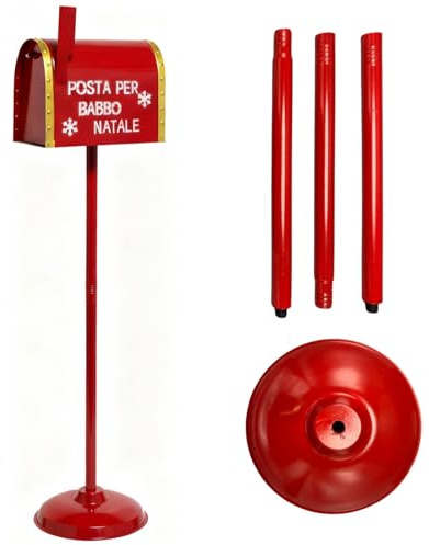 Glac Store Cassetta Postale Natalizia di Babbo Natale, Rossa in Metallo, 115x22x16 cm, con Piedistallo, 3 Versioni di Testo, Decorazione Festiva per Esterni e Interni (Posta per Babbo Natale)