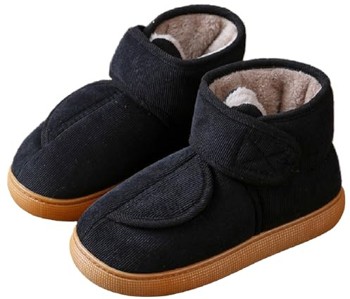 Varma vinterskor för kvinnor och män bekväma utomhus inomhus slip-on tofflor halkfria helt pälsfodrade varma skor med justerbara remmar, Kvinnorsvart, 36.5 EU Bred