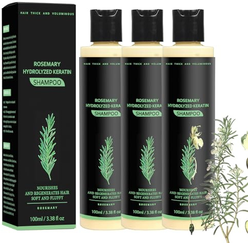 Rosmarin Shampoo, Organic Rosemary Hair Growth Shampoo, 3 Stücke Natürliches Rosmarin Hydrolysiertes Keratin Shampoos, Verdickendes & Stärkendes Pflegendes Haarausfall Shampoos für Frauen und Männer
