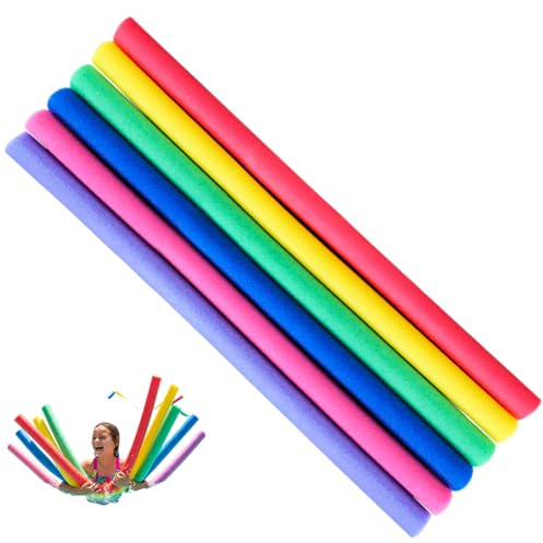 Fideos de natación, fideos de piscina, paquete de 6 de natación coloridos – Flotadores de espuma de núcleo hueco de 59 pulgadas de largo para piscina, lago, diversión acuática, ejercicio y man