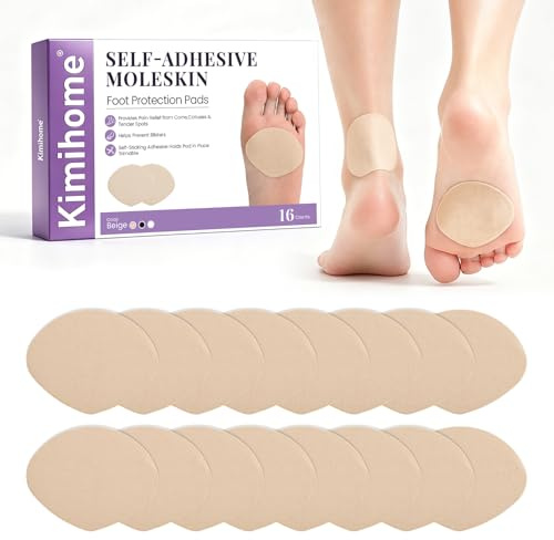 Moleskin Adhesivos para Pies - Kimihome 16 Parches Protección contra Rozaduras y Ampollas, Reducen Fricción en Talón, Dedos y Planta del Pie, Para Zapatos Ajustados o Nuevos