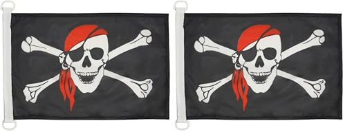 AZ FLAG - Drapeau Pirate foulard rouge - 45x30 cm - Pavillon Nautique Corsaire Avec Bandana Spécial Bateau Et Extérieur En Maille Bloquée Avec Anneaux Plastiques Intégrés - 30g (Lot de 2)