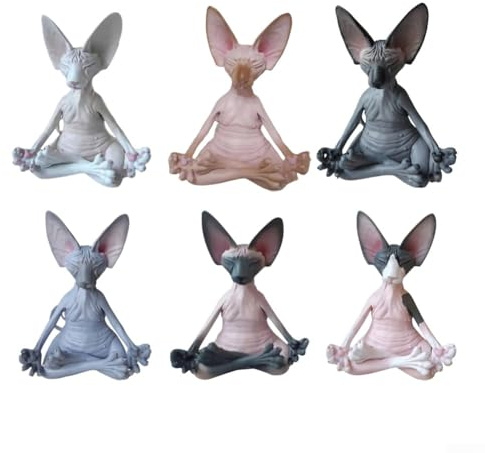 Sphynx Meditationsstatue aus Kunstharz – Yoga-Buddha-Figur mit entspannter Pose und Steinstruktur, handgefertigt, Garten- oder Heimdekoration, Innen- und Außenbereich, mehrfarbig, 13 cm (Farbe)