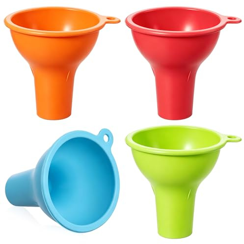 Juego de 4 embudos de silicona con apertura amplia, embudo pequeño, mini embudo para transferir salsas, especias y aceite en botellas, frascos, latas, especias, líquidos, 7 x 7.5 CM