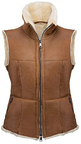 Werner Christ ® Damen Lammfellweste Weste aus echtem Lammfell, Fell, vielseitige warme Fellweste auch als Reitweste, Outdoorweste & Winterweste geeignet, in hellbraun Gr. 38