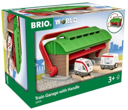 BRIO World Train Garage with Handle for Kids Age 3 Years Up - Wooden Railway Toy Add On Accessories