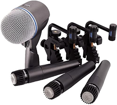 Shure Drum Microphone Kit for Performing and Recording Drummers, Conveniently Packaged Selection of Mics and Mounts with Options for Kick Drum, Snare Drum, Rack Toms, Floor Toms and Congas (DMK57-52)