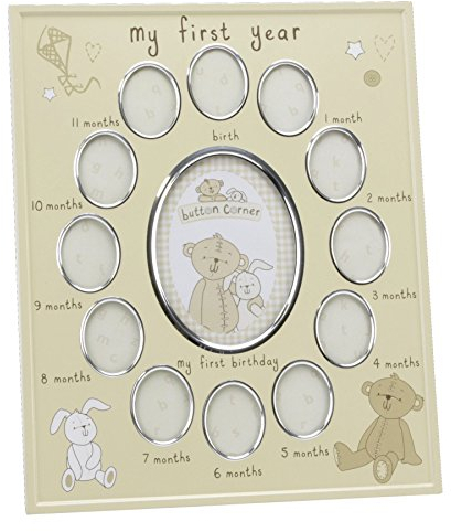 Button Corner Aluminium Photo Frame My First Year New Born Baby CG784