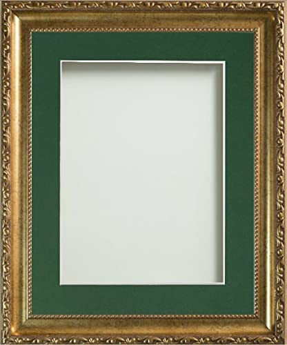 Frame Company Brompton Gold 8x6 Frame with Bottle Green Mount for 6x4 | Fits 6x4 with mount or 8x6 without mount, Frame 8x6, Overall approx 10.6x8.6, Real Glass Front