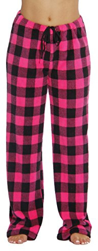 Just Love Women's Buffalo Plaid Plush Check Pajama Pants, Buffalo Plaid Fuchsia / Black, Large