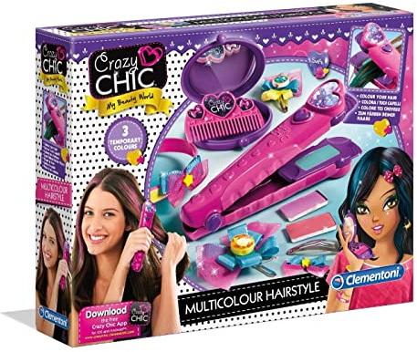 Clementoni 15225 Crazy Chic – Farb-Hairstyler, auswaschbare Haarkreide in 3 Farben, für knallige Strähnchen & bunte Highlights, inkl. Spiegel, für Kinder ab 6 Jahren