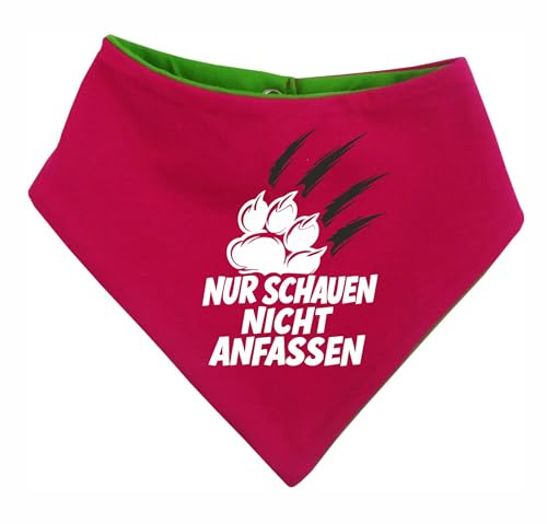Hunde Wende-Halstuch NUR SCHAUEN Nicht ANFASSEN (pink-Lime) (Gr.4)