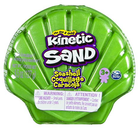 Kinetic Sand, Contenedor de concha marina con 4 onzas verde neón y arena cinética de playa, para niños a partir de 3 años