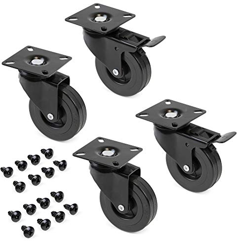 Emuca - Set aus 4 Lenkrollen für Möbel Ø75mm mit Anschraubplatte und Kugellager, schwenkrollen gummi aus schwarze Farbe.