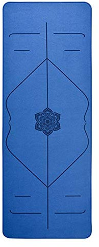 FANXIAN Tapis De Yogatapis De Yoga 6Mm Microfibre TPE 183X65Cm Lignes du Corps Tapis Antidérapants Confortables pour l'exercice De Gymnastique Yoga Pilates, Bleu