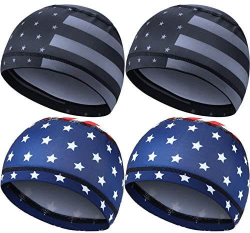 Geyoga 4 Pieces Cooling Skull Cap Sweat Wicking Helmet Liner Running Beanie Cycling Cap Liner for Men Women (Retro Style)