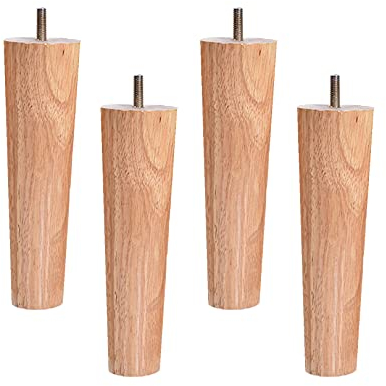 Holz Möbelfüße Möbelbeine Eiche Massivholz Konisch Ersatz Möbelfüße mit vorgebohrten M10 Bolzen für Sofa Bett Schrank Couch Ottomane 4 Stück (25cm)