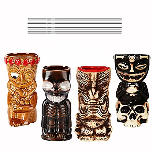 Vinbcorw Verres en céramique Tiki Verres de Bar Tiki colorés pour Un Cocktail Décoration de fête de Style Tiki pour Cocktail Idéal pour Le Bar, Les soirées à thème Tiki, Les fêtes d'halloween.,A7