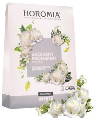 HOROMIA Sacchetti Profumati per Armadio Vestiti e Cassetti - Profumo Intenso e Duraturo fino a 12 Settimane - 3 Sacchetti White