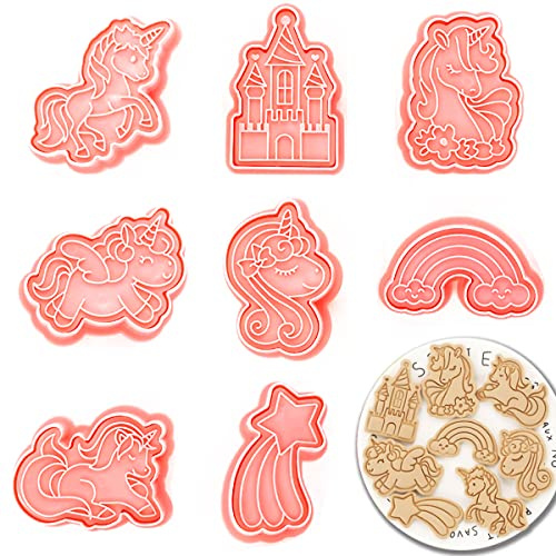 Flyftrey 8 pièces emporte-pièces en forme de licorne, emporte-pièces pour biscuits licorne, formes de biscuits pour enfants, emporte-pièces pour fondant, découpoir à biscuits, forme de cuisson pour