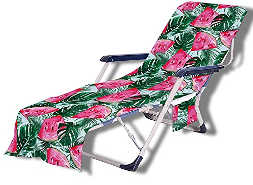Chickwin 3D Tropische Frucht Schonbezug für Gartenliege Frottee Strandkorb Handtuch Lounge Chair Cover Mit 2 Taschen Für Liegenauflage Schwimmbäder (Monstera,75 x210 cm)