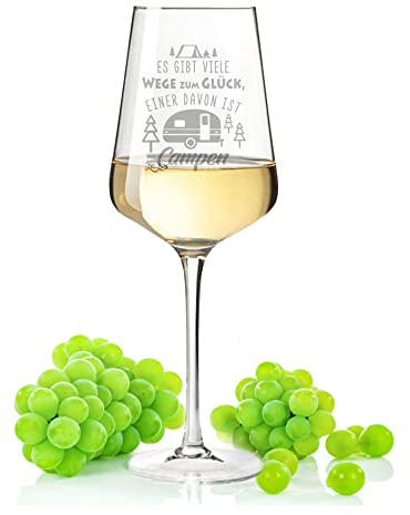 Leonardo Weinglas mit Gravur - Wege zum Campen - Witziges Spruchglas als Geschenk für Camper und Weinliebhaber - Geschenke für Sie & Ihn - Geeignet für Rotwein & Weißwein - Farbe: Puccini