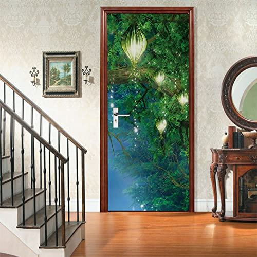 Tür bekleben mit Türtapete Selbstklebend Wald & Laterne Tür verschönern mit Türfolie Türaufkleber Türbilder Türposter Türklebefolie B77 x H200cm