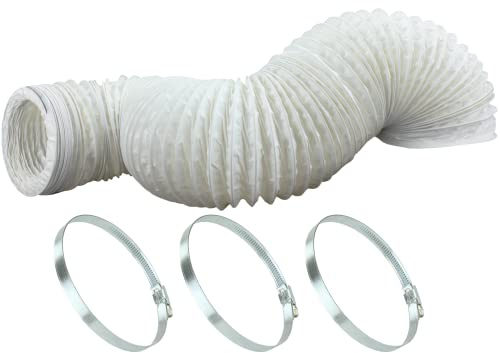 3m Flexible PVC Ducting and 3 Jubilee Clips Worm Drive, Tumble Dryer Hose AC Extension 152mm Dia. (6 inch Dia.) Bathroom Fan Kitchen Extractor Wide Application