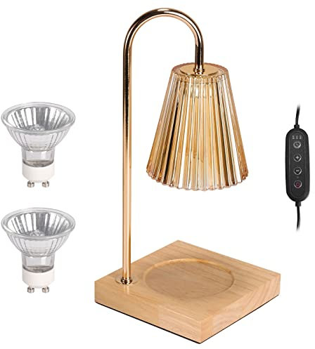 Topchances Lampada scaldavivande dimmerabile con 2 lampadine portacandele aromatiche per casa, ufficio, camera da letto, soggiorno (champagne con timer)