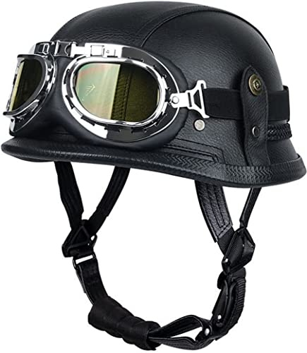 VVPEC Retro Oldtimer Halbschale Jet-Helm mit Brille Motorrad-Helm Brain-Cap,DOT/ECE-Zulassung Roller-Helm Scooter-Helm Retro Motorrad Half Helm Herren Damen (Color : 2, Size : L(59~60cm))