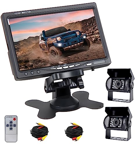 Retrocamera Camper Telecamera Posteriore per Auto, Monitor LCD da 7 Pollici Telecamera per Auto Kit, Impermeabile IP68 18IR Visione Notturna con 10M Cavo Video per Auto/Bus/Camion/Camper/Furgone/RV