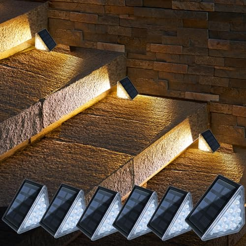 CILIENG Lampes Solaires D'escalier D'extérieur Blanc Chaud, IP67 Étanches Eclairage de Marche à LED Lampe Solaire, Lampe Solaire Exterieur Décoration pour Escalier Pont Marches, 6 paquets