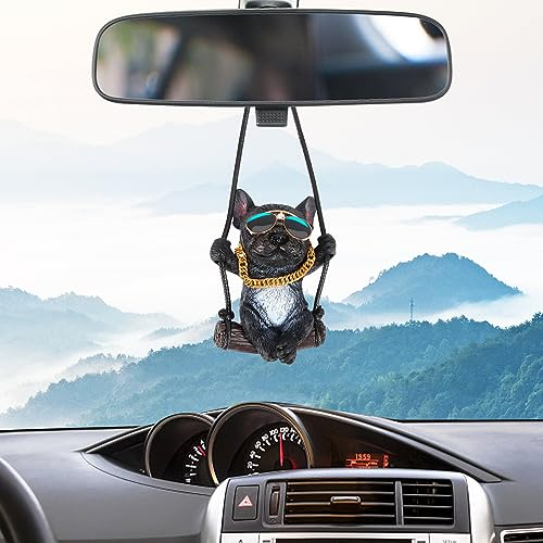 AKONE Accessoires de voiture à suspendre, rétroviseur de voiture pendentif décoration de voiture drôle miroir de voiture pendentif hommes et femmes accessoires créatif bouledogue mignon décoration