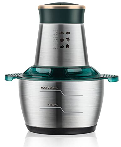 Robot da cucina, tritatutto elettrico, Tritatutto da Cucina 1000 W, Ciotola in Acciaio Inossidabile da 2 Litri, Tritacarne a 4 Lame Bi-Livello, Frusta Elettrica for Taglia Cipolle Frutta Verdura, Pela