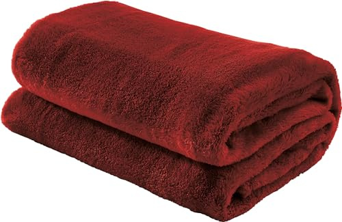 Erwin Müller Teddy-Fleece-Wohndecke Salerno, Fleece-Decke, Kuscheldecke weinrot Größe 130x170 cm - flauschig weich, pflegeleicht