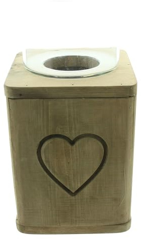 Windlichtsäule Herz, Holz, dekorative Fräsung Maße: 16 x 16 x 32 cm, Glaseinsatz Ø 13 x 11 cm, ohne Kerze
