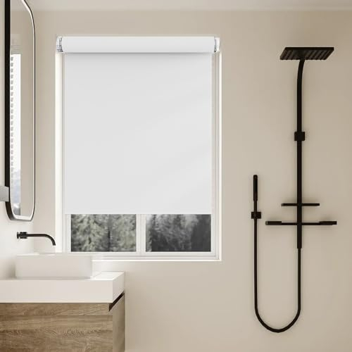 Fensterrollo für Fenster & Türen 80 x 150 cm Blickdicht Sichtschutz Sonnenschutz Fensterdecor Sichtschutz-Rollo mit Kette, für Fenster und Türen, Weiß