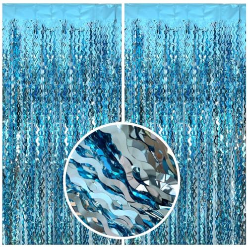 Blue Streamers Backdrop Fringe Under the Sea Party Decorations Light Blue Birthday Decoration Frozen Birthday Favor Ocean Party Decor Pool Beach Decorations Door Streamers Party Decoration,2pcs