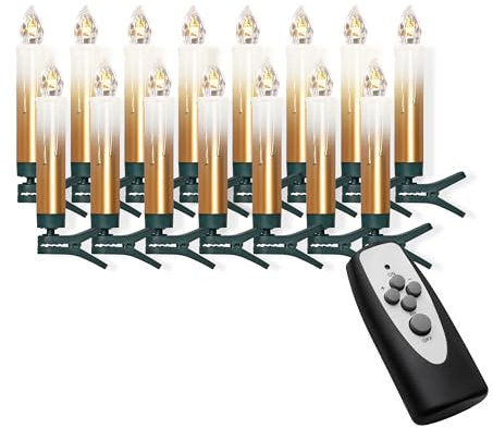IC Winterworld 15 kabellose LED Christbaumkerzen mit Fernbedienung | Komplett-Set | flammenlose Kerzen mit Tropfen | perfekte Alternative zur Lichterkette (gold/creme)