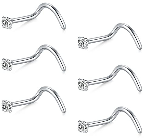 FECTAS Nose Ring Screw Nose Stud 18G 20G Corkscrew Nose Piercing Jewellery Stainless Steel 1.5mm 2mm 2.5mm Diamond Silver Gold