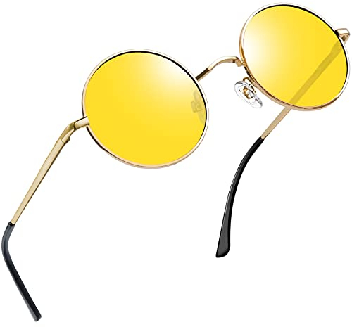 Joopin Gafas Conducción Nocturna Redondas para Mujer y Hombre Gafas Amarillas Cristales Antireflejos Marco Dorado de Metal Yellow Night Driving Glasses